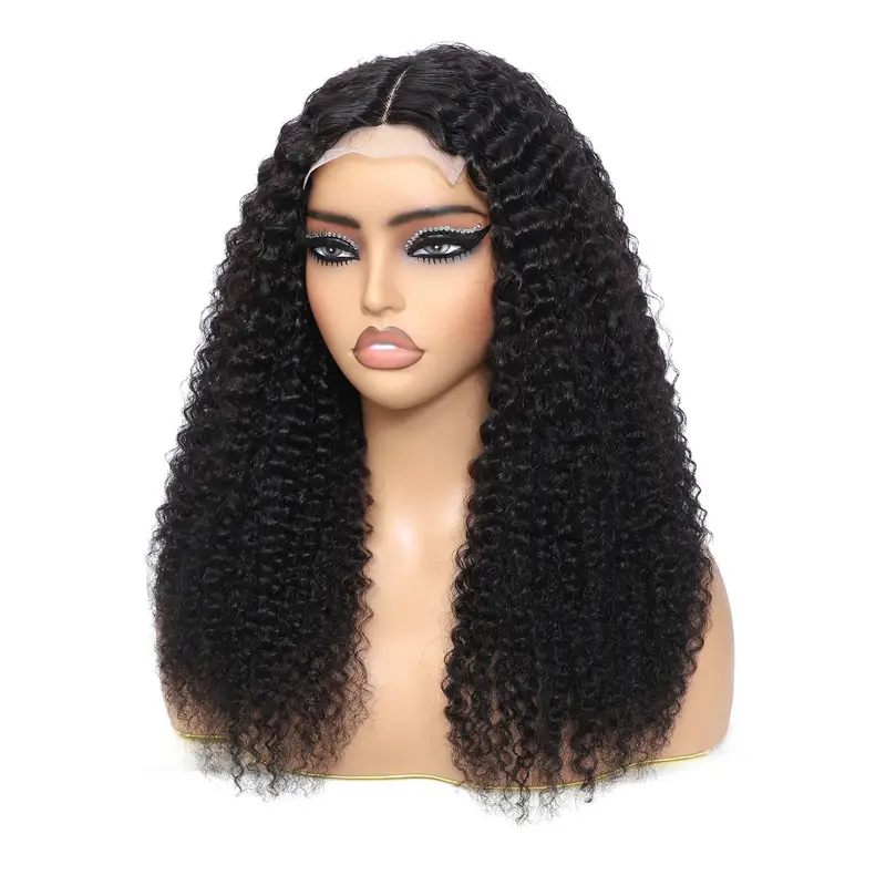 Lace Front Wigs Human Hair 4x4x1 Lace Closure Wigs 180% Density Kinky Curly Wigs with Brazilian Remy Hair Unprocessed Virgin Hair Wig Natural Color